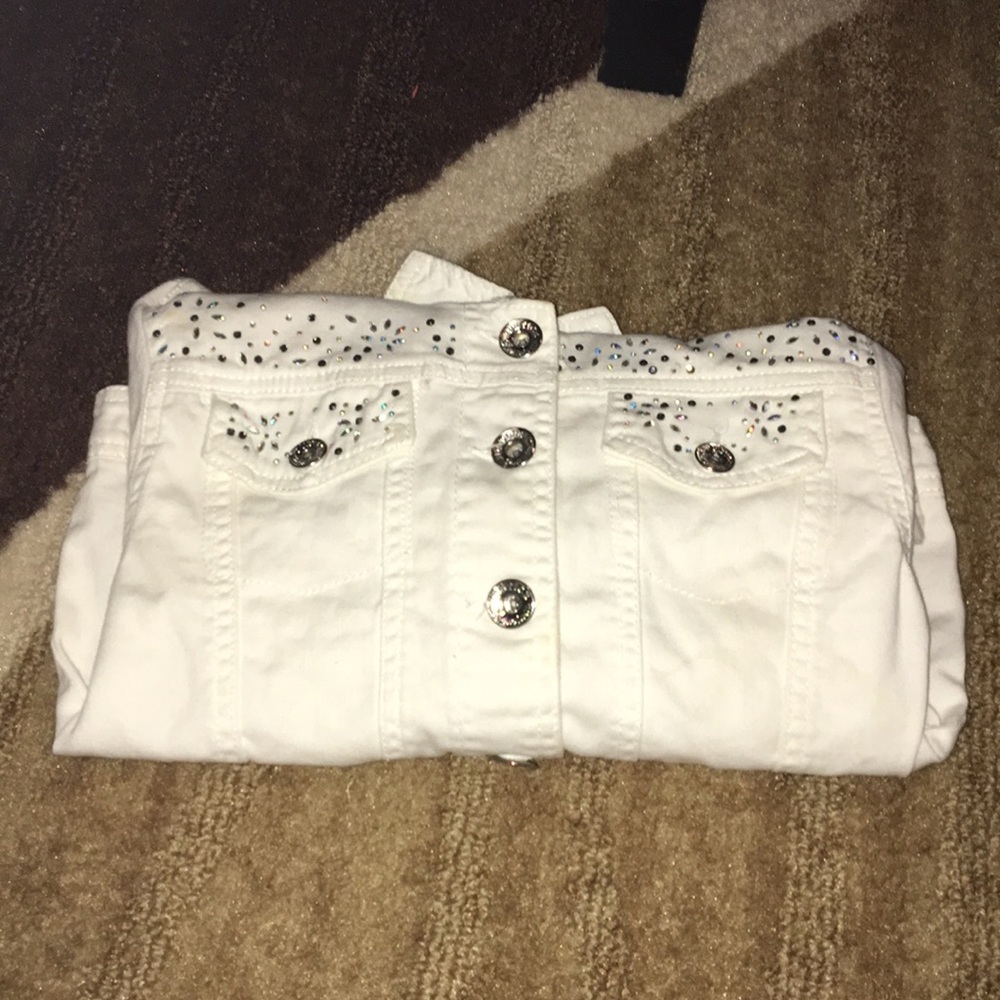 White justice jean jacket with rhinestones